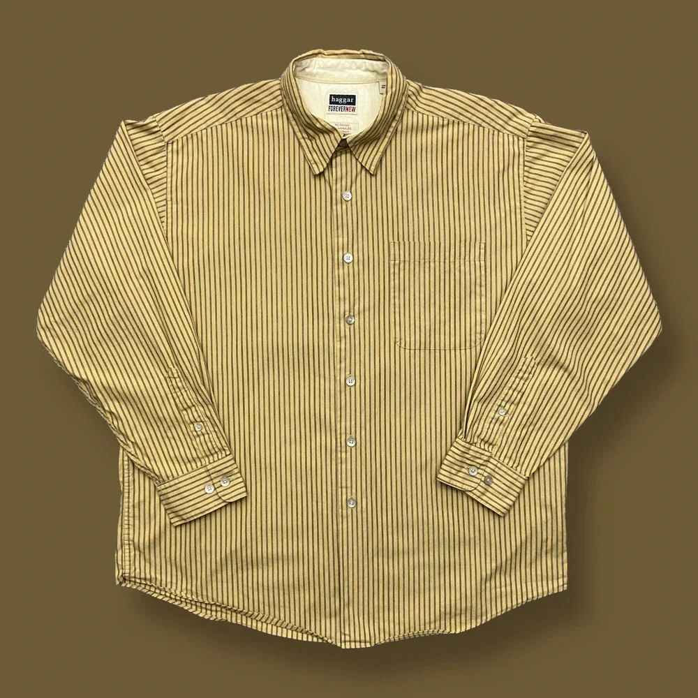 Vintage Striped Button Down Shirt Long Sleeve Vertical Stripe y2k Brown Large - Picture 1 of 8